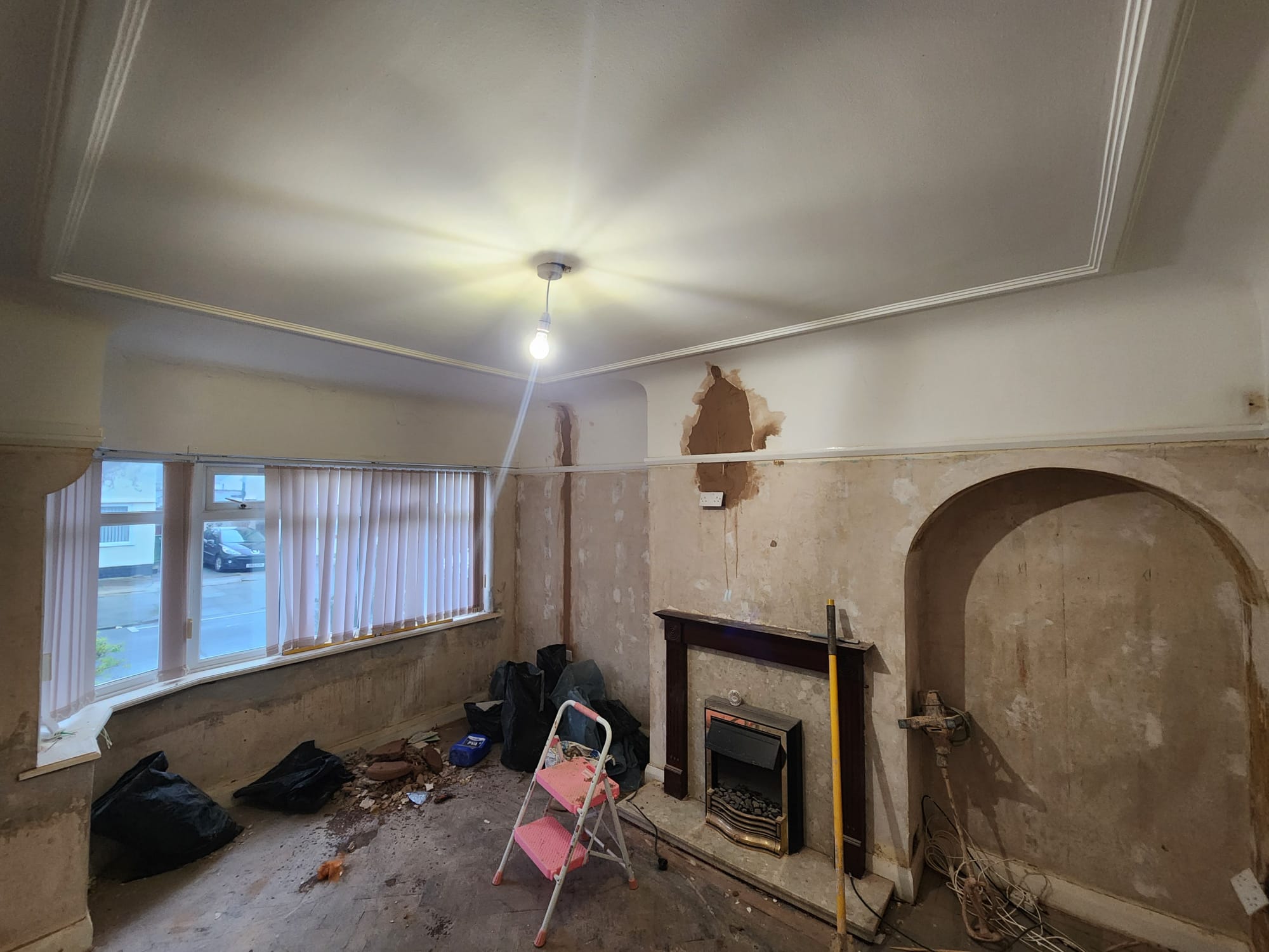 Before plastering photo of room in earlier condition