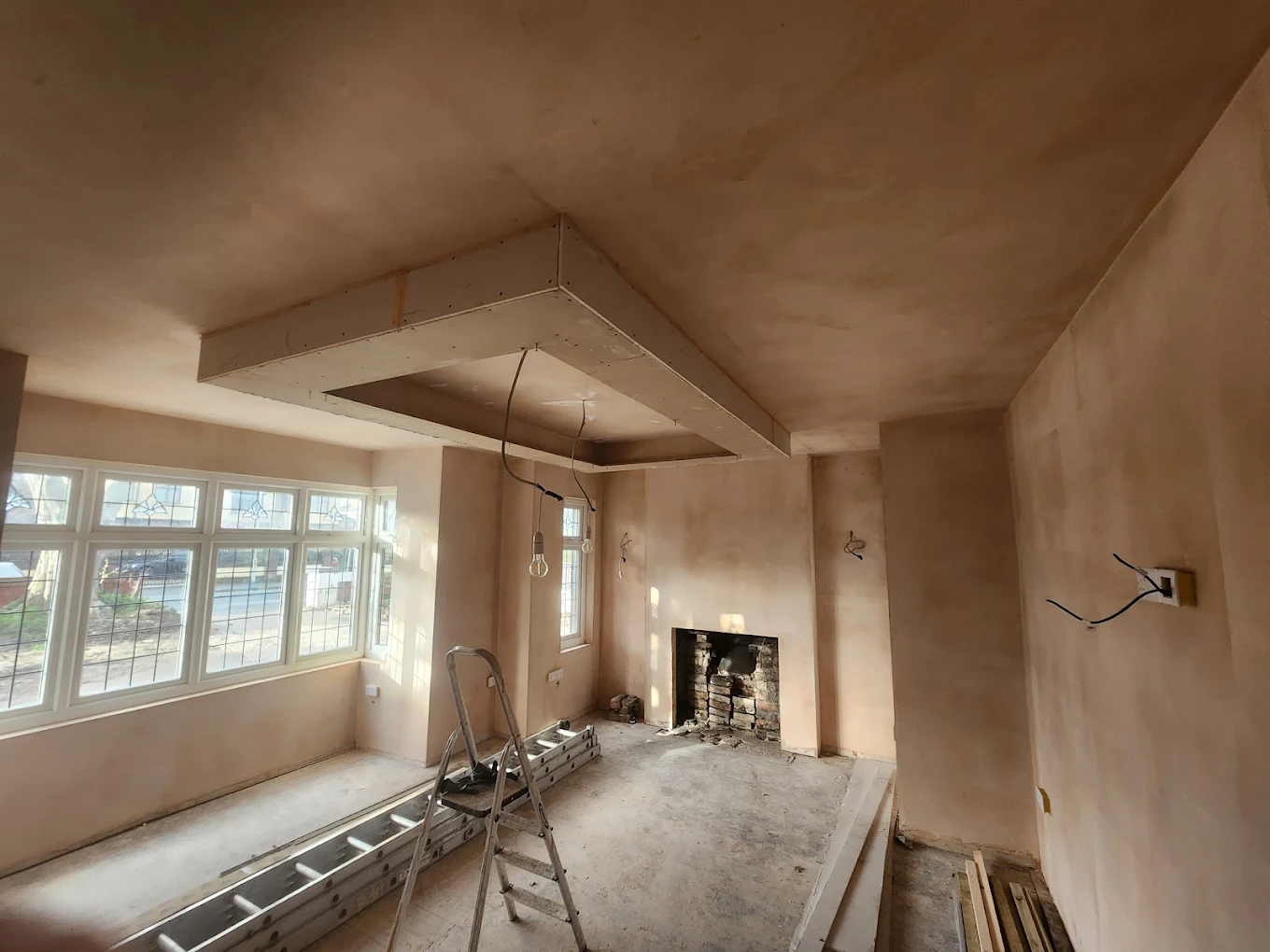 Fresh plastering in a bedroom