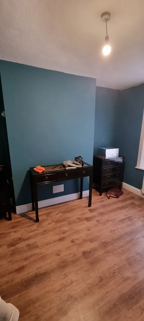 After plastering photo of finished blue room